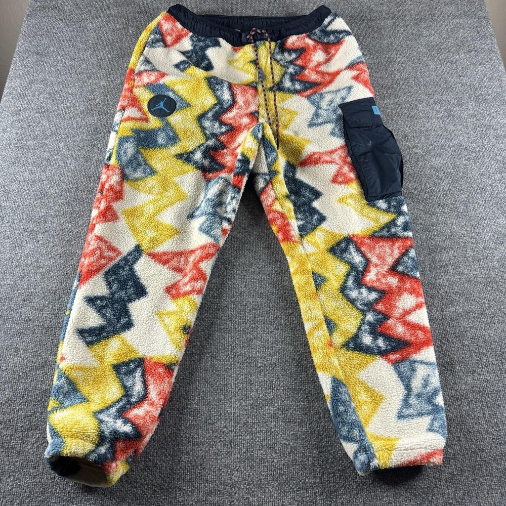 Jordan‎ Sweatpants Mens L Multicolor Sherpa Fleece Joggers Elastic Waist Pockets